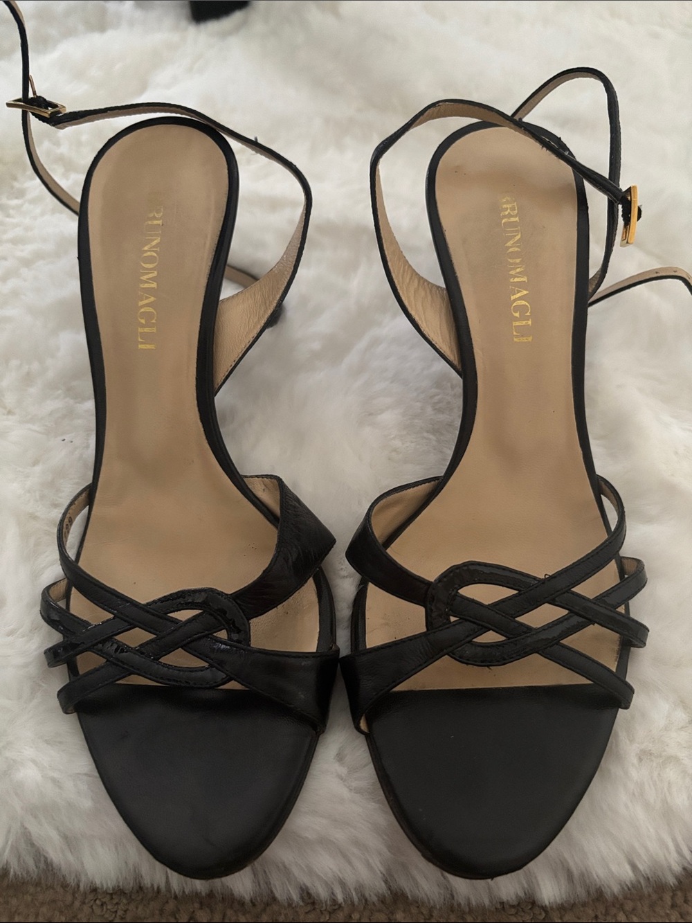 Bruno Magli Black Leather Strappy Knot Sandals